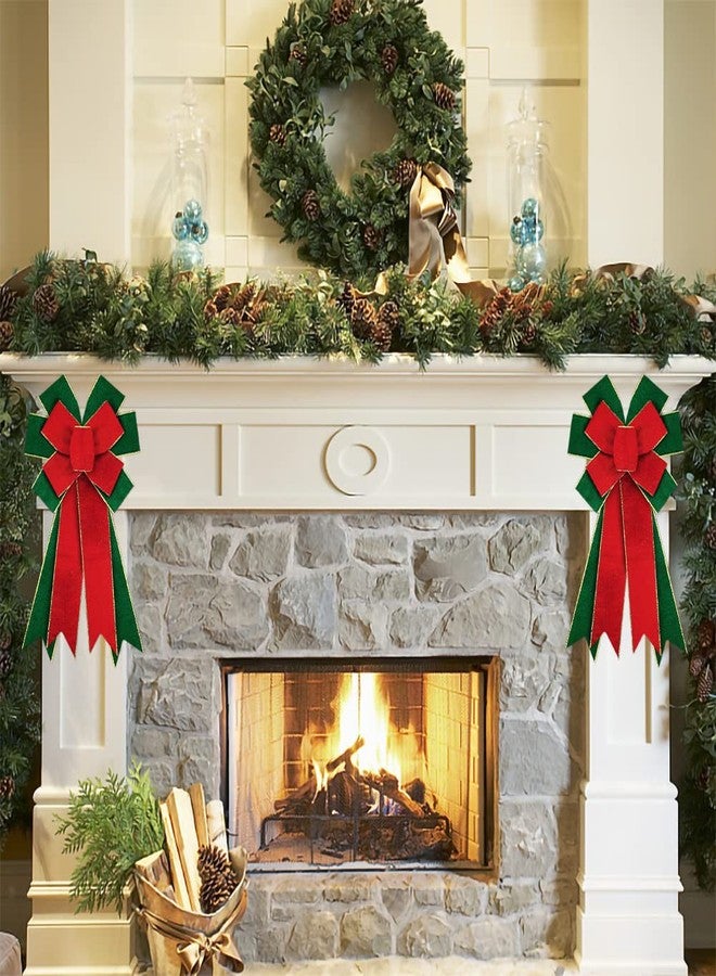 ABTOLS Large Christmas Bows for Wreath, Red Green Velvet Wreath Bow Christmas Green Bows for Front Door, Winter New Year Solid Color Burlap Ornament Tree Topper Bow for Xmas Indoor Outdoor Decor - Image 3
